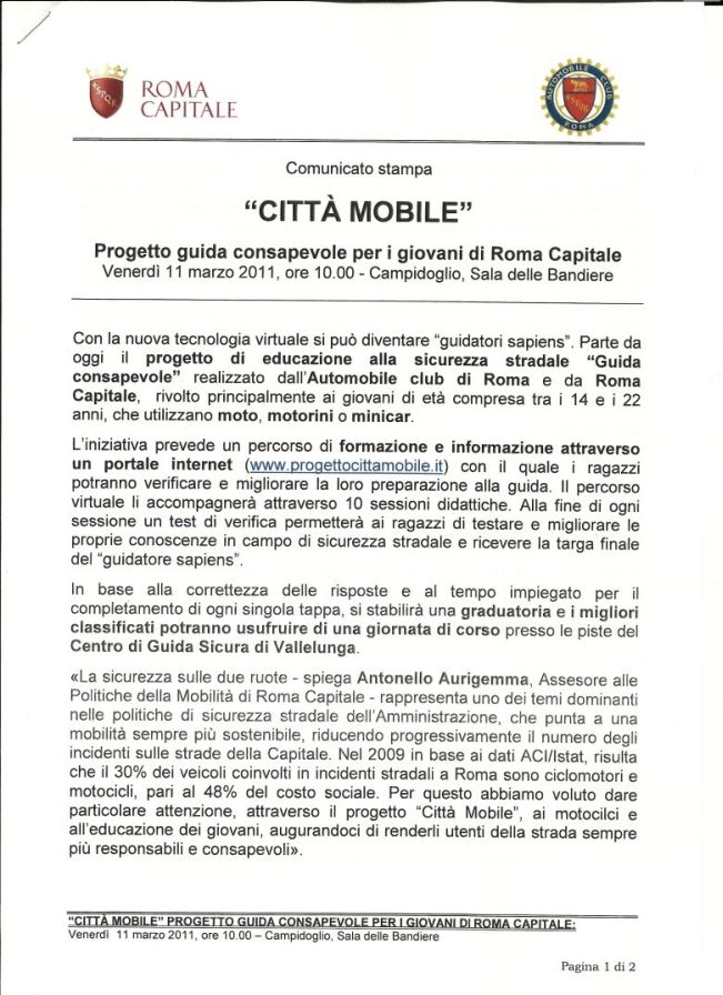 Progetto Citt Mobile - un corso di guida sicura per i giovani