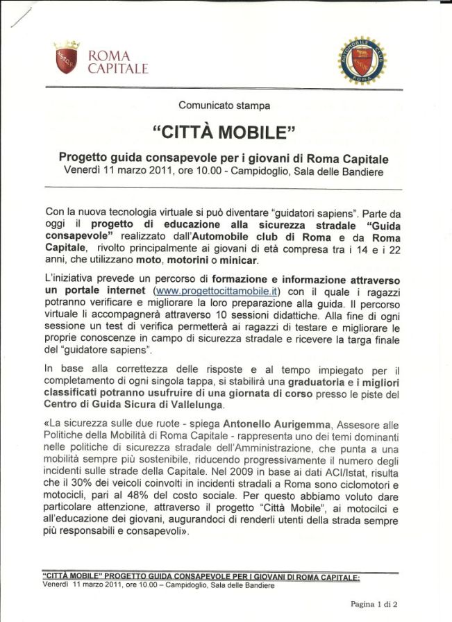 Progetto Citt Mobile - un corso di guida sicura per i giovani